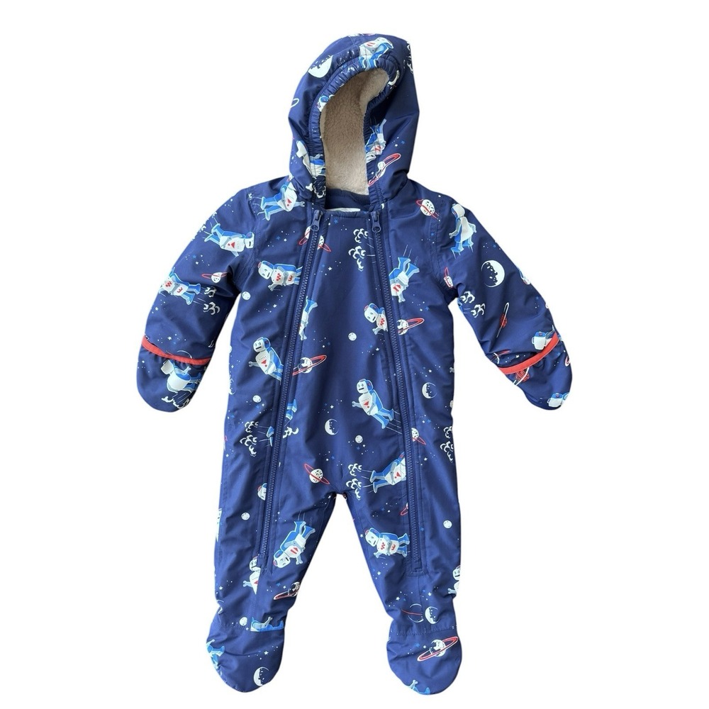 Baby Boden Boys Blue Robot Fleece Lined Snow Suit Size 6-12 Months Astronaut
